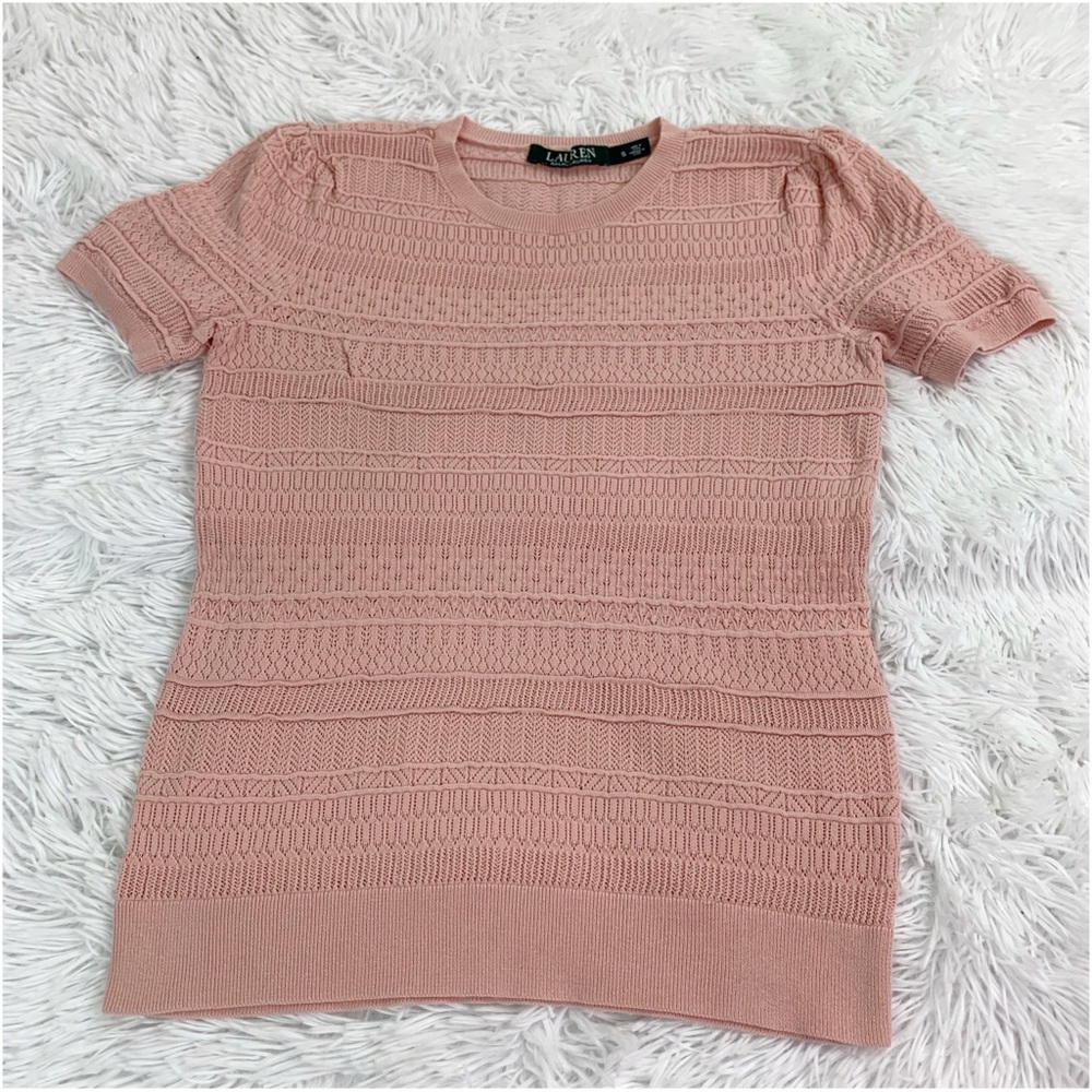Lauren Ralph Lauren short sleeve round neck open knit sweater